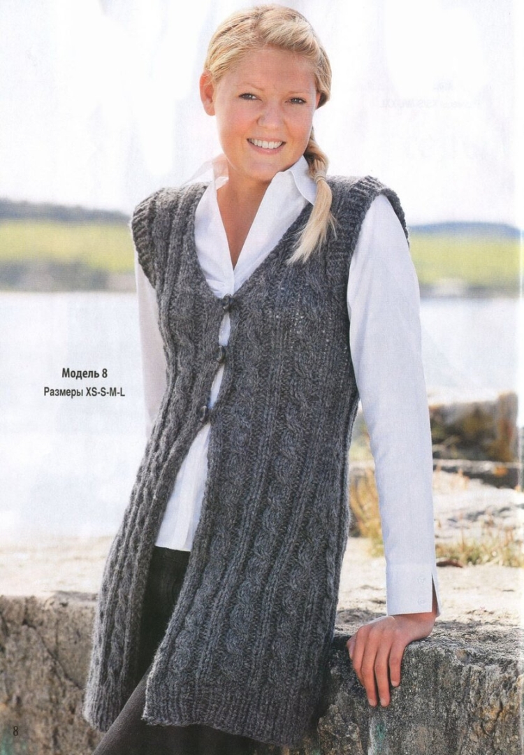 Удлиненная вязаная жилетка