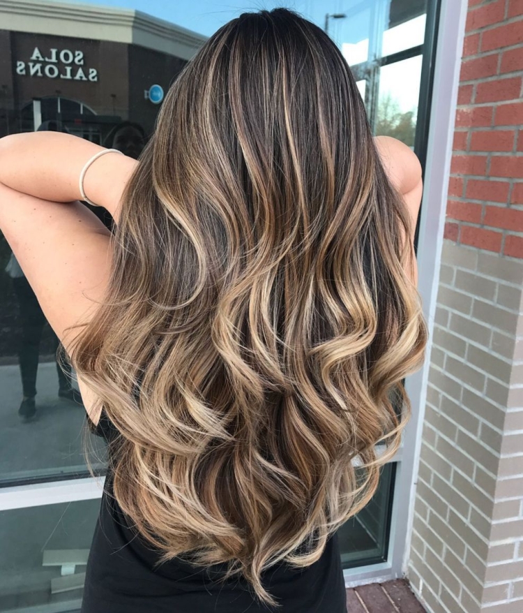 Балаяж на темные волосы длинные