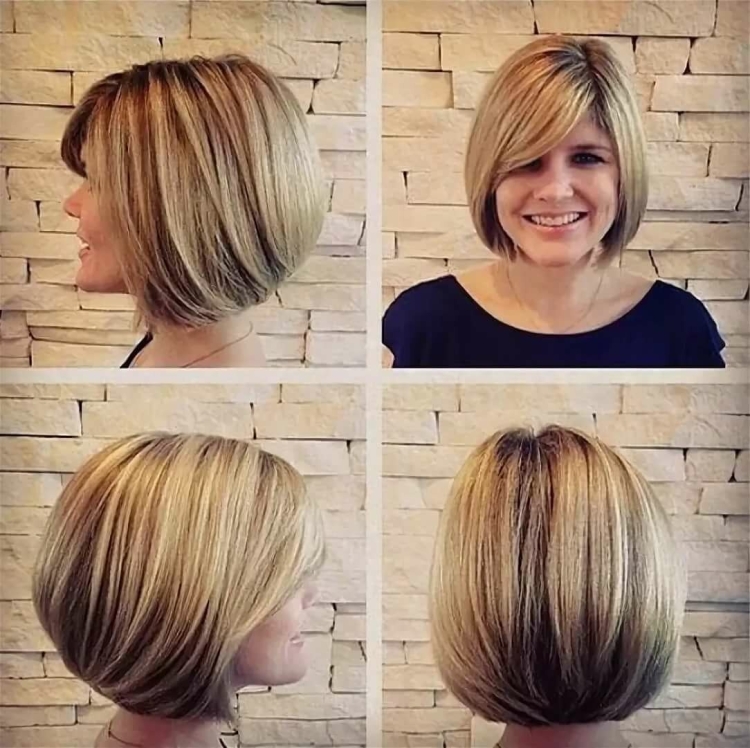 Стрижка Боб каре градуированное на средние волосы с челкой