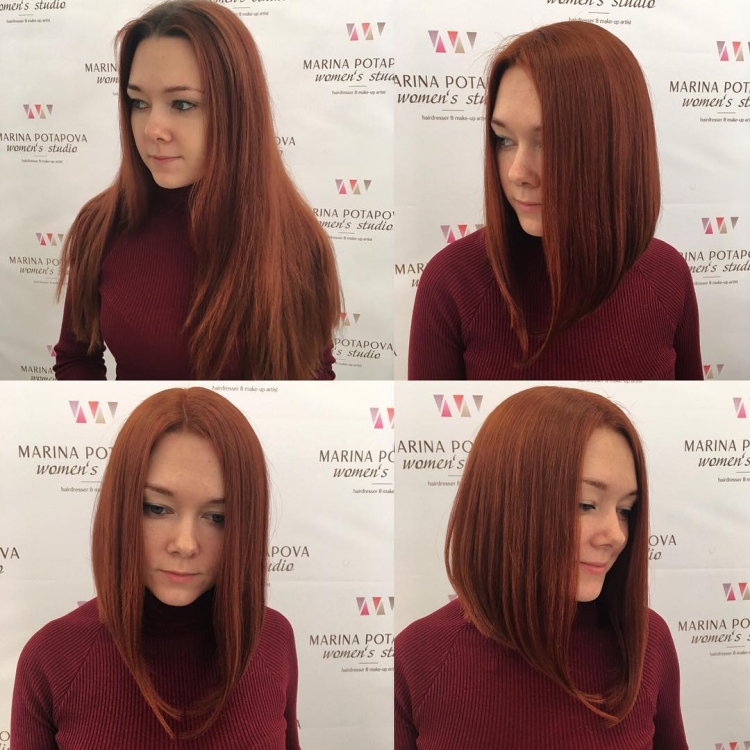 Стрижка с удлинением спереди на длинные волосы