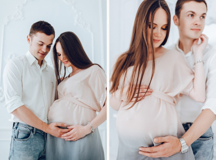 Беременная фотосессия с мужем в студии
