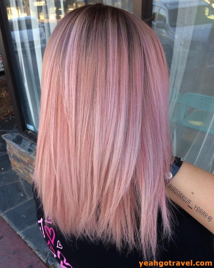 Мелирование волос в розовый на русые прямые волосы