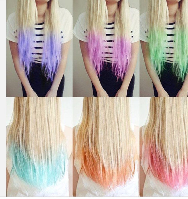 Окраска кончиков волос в яркие цвета