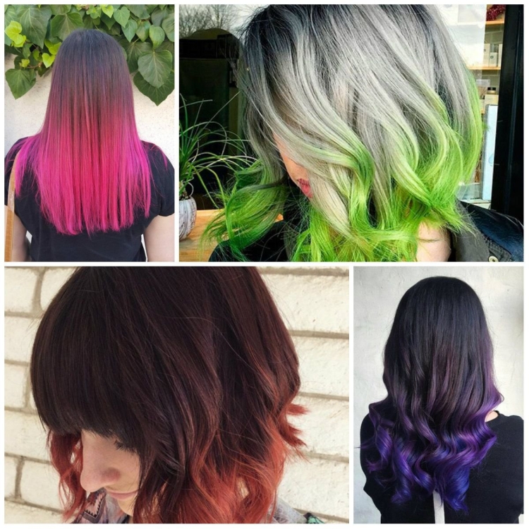 Цветное омбре на русые волосы средней