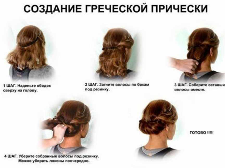 Греческая прическа на средние волосы пошаговое