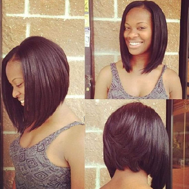 Каре-Боб с удлиненными передними прядями для круглого лица