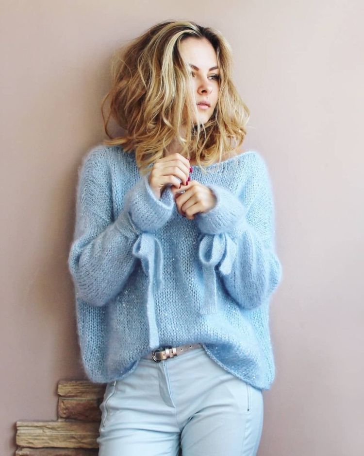 Полосатый мохеровый свитер