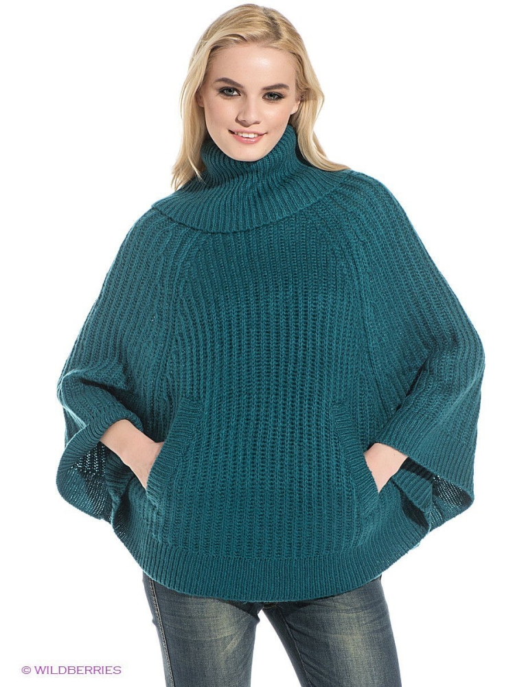 Вязаное пончо для полных