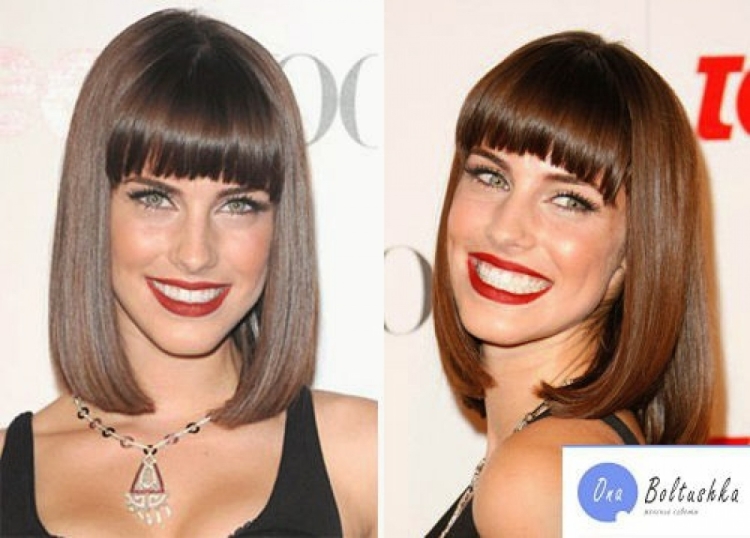 Стрижка удлиненное каре с прямой челкой для круглого лица