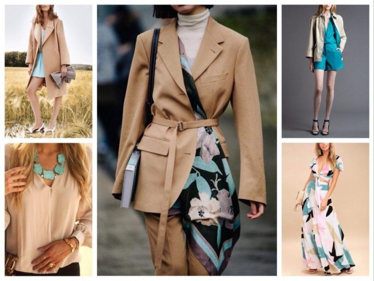 Бежевый и голубой в одежде