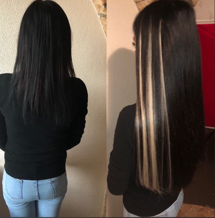 Нарощенные пряди на черные волосы