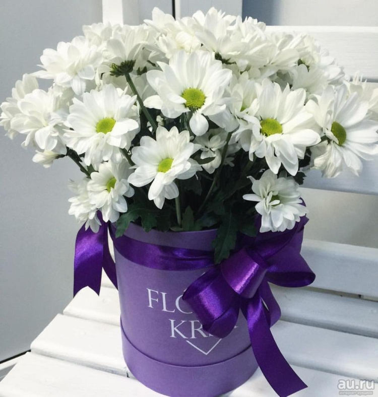 Цветы в коробке ромашки