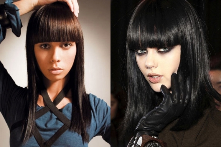 Ровная челка на длинные волосы