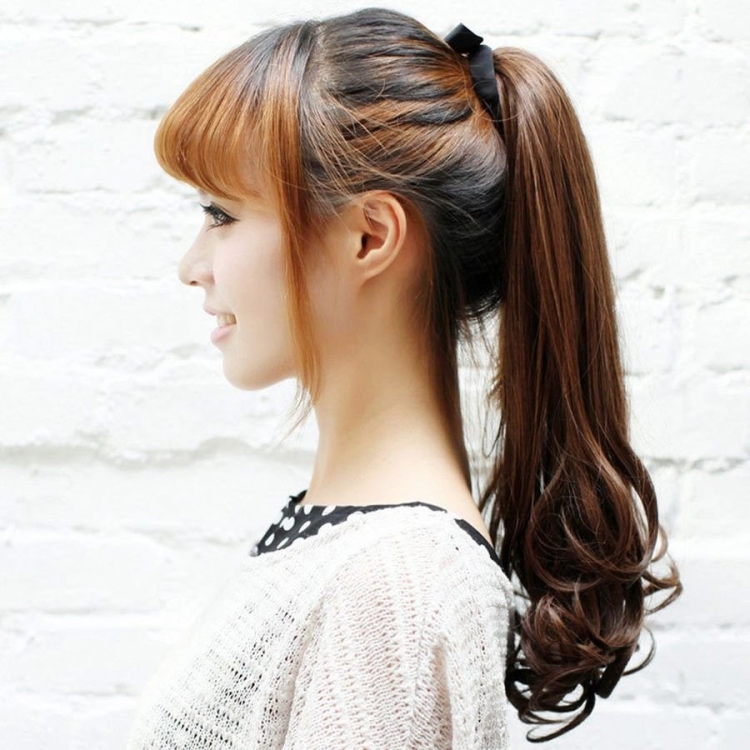 Прическа хвост на длинные волосы с челкой