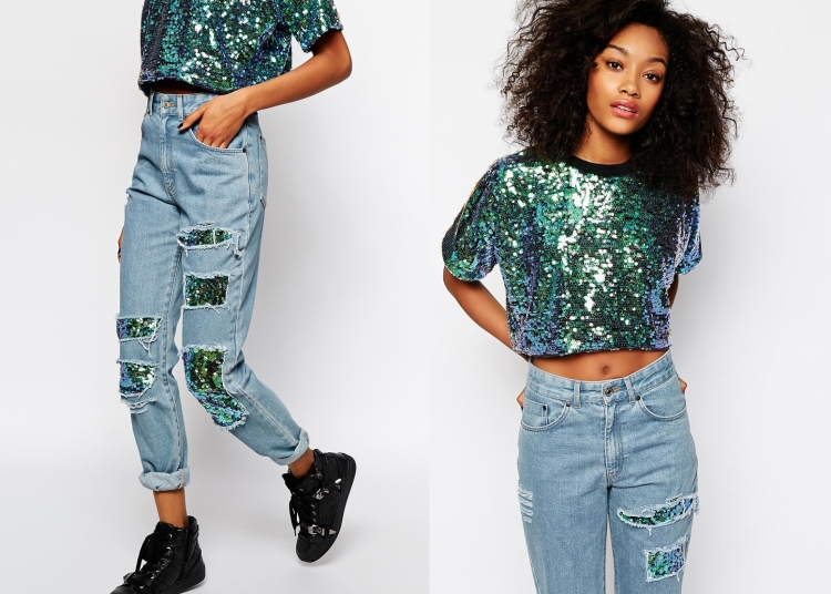Джинсы с пайетками