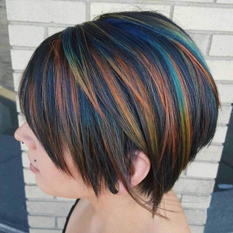 Разноцветное мелирование на короткие волосы