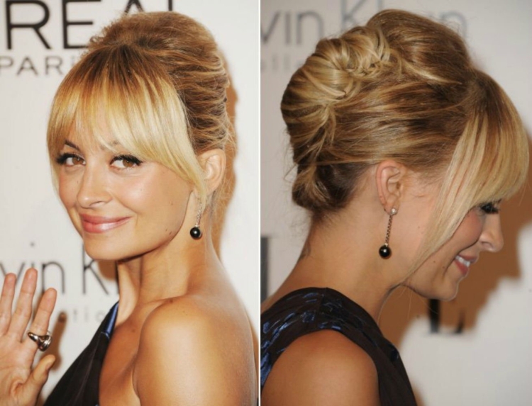 Пучок на средние волосы с челкой