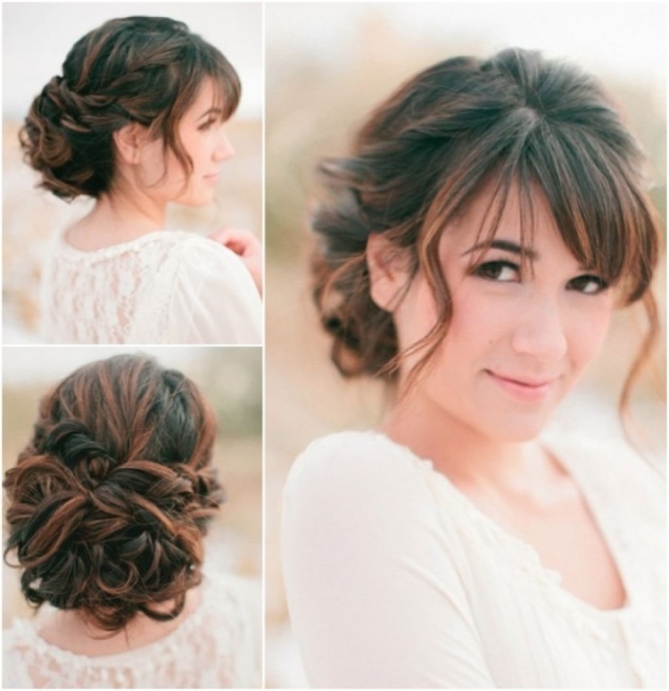 Причёска пучок на средние волосы с челкой