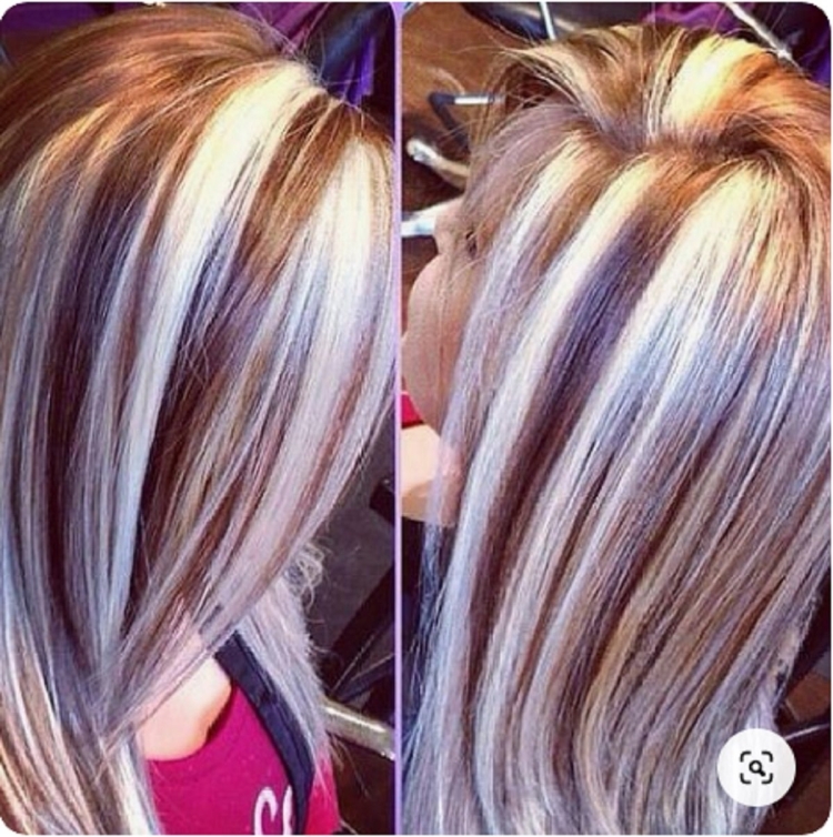 Колорирование на осветленные волосы темными прядями