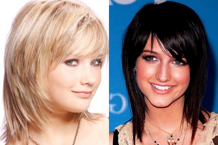 Стрижка для пухлого лица женская на средние волосы с челкой