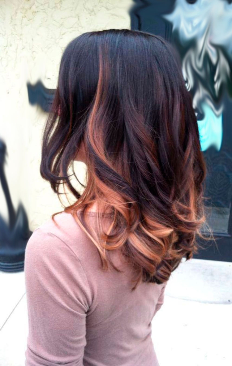 Балаяж на темные волосы до лопаток
