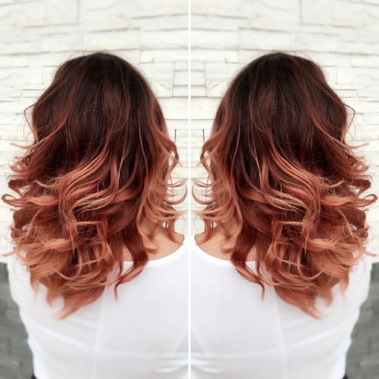 Омбре на каштановые волосы средней длины