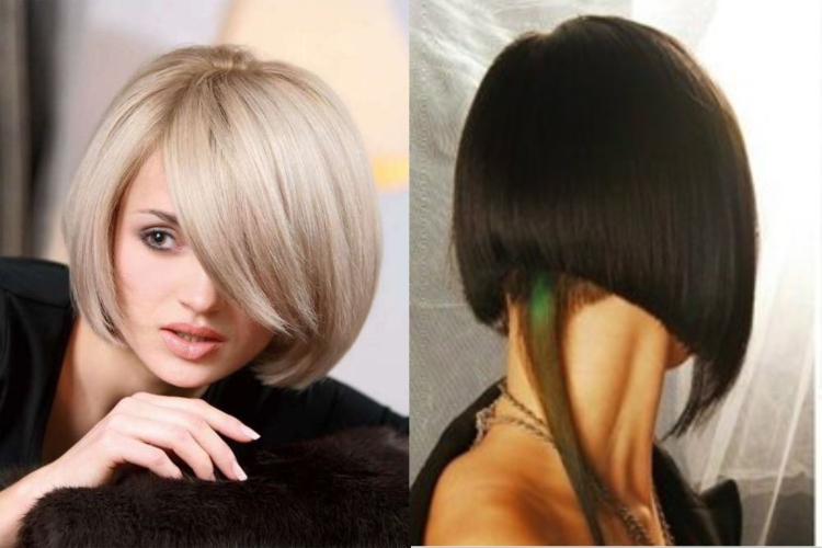 Каре на ножке с удлинением с челкой на тонкие волосы