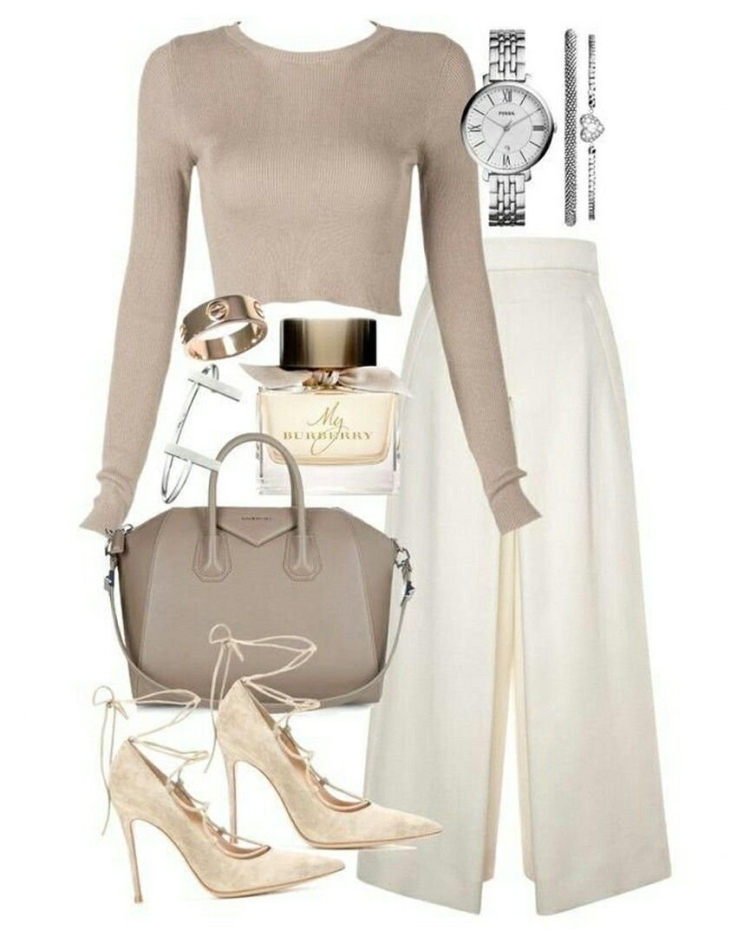 Бежевый лук в одежде