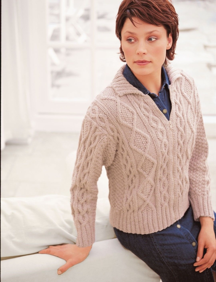 Джемпер на молнии женский спицами