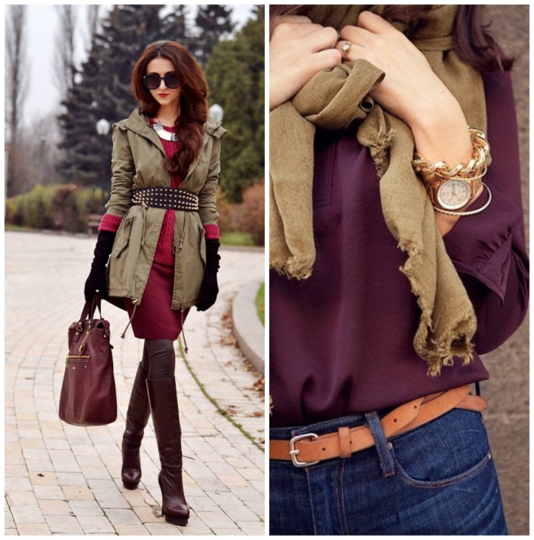 Сочетание бордового и коричневого