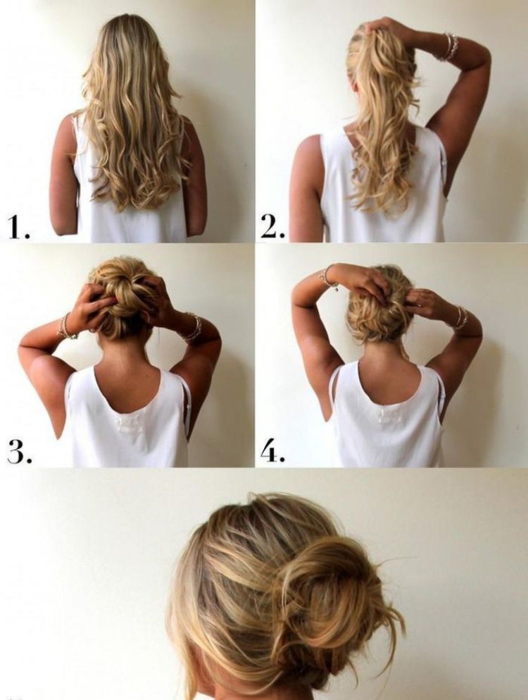 Красивый и простой пучок на средние волосы