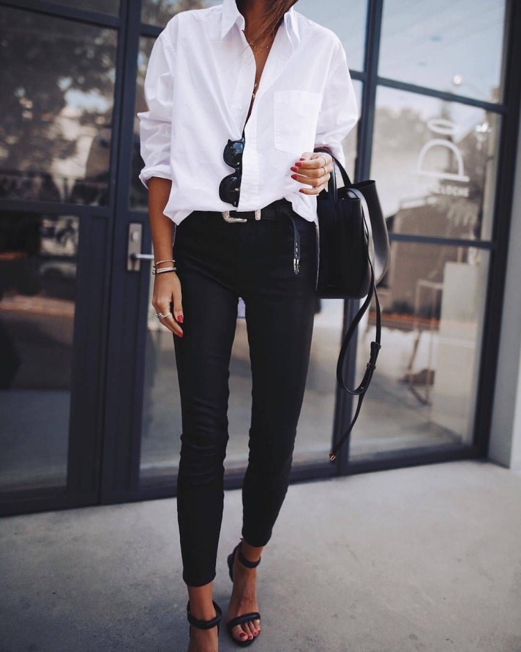 Белая рубашка с черным топом