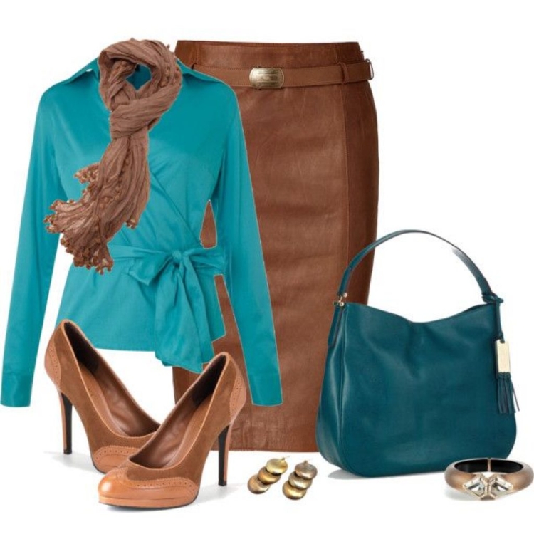 Сочетание голубого и коричневого в одежде
