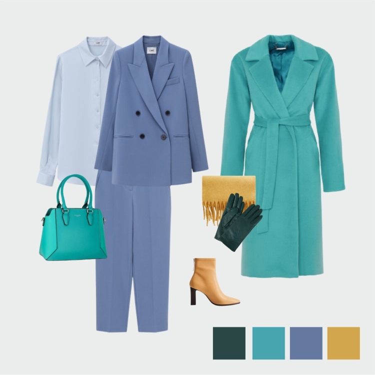 Бирюзовое пальто сочетание