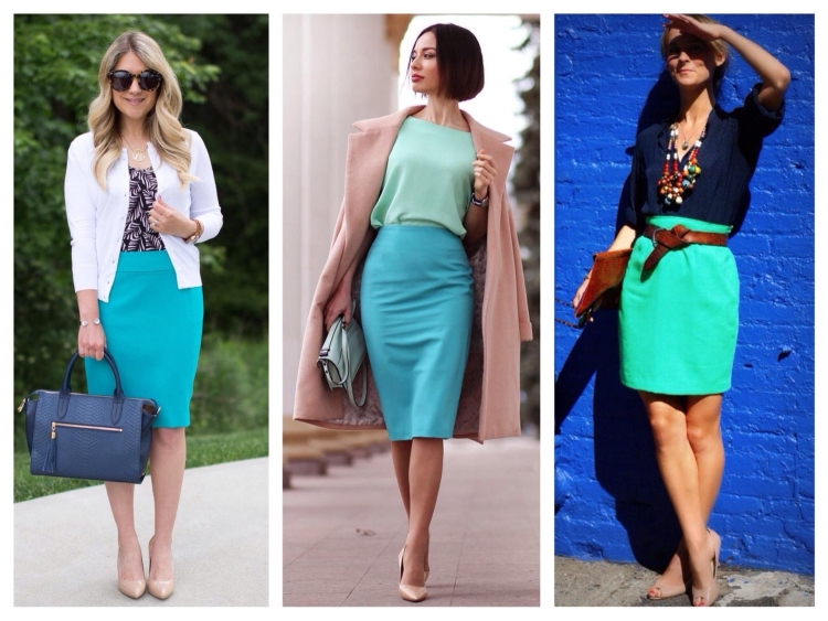 Образ с бирюзовой юбкой