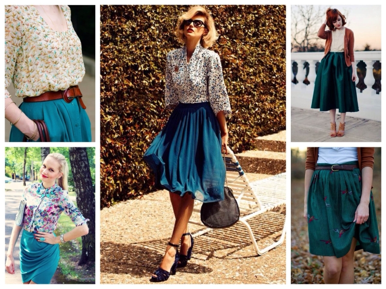 Юбка цвета морской волны сочетание