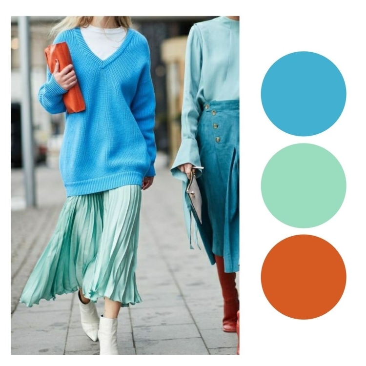 Сочетание синего и бирюзового в одежде