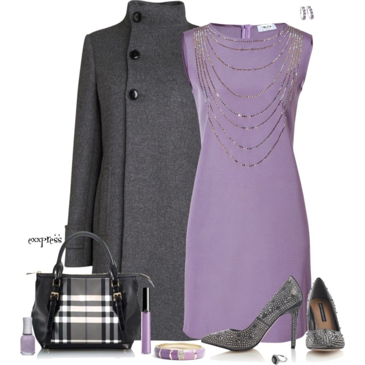Сочетание серого и лилового в одежде