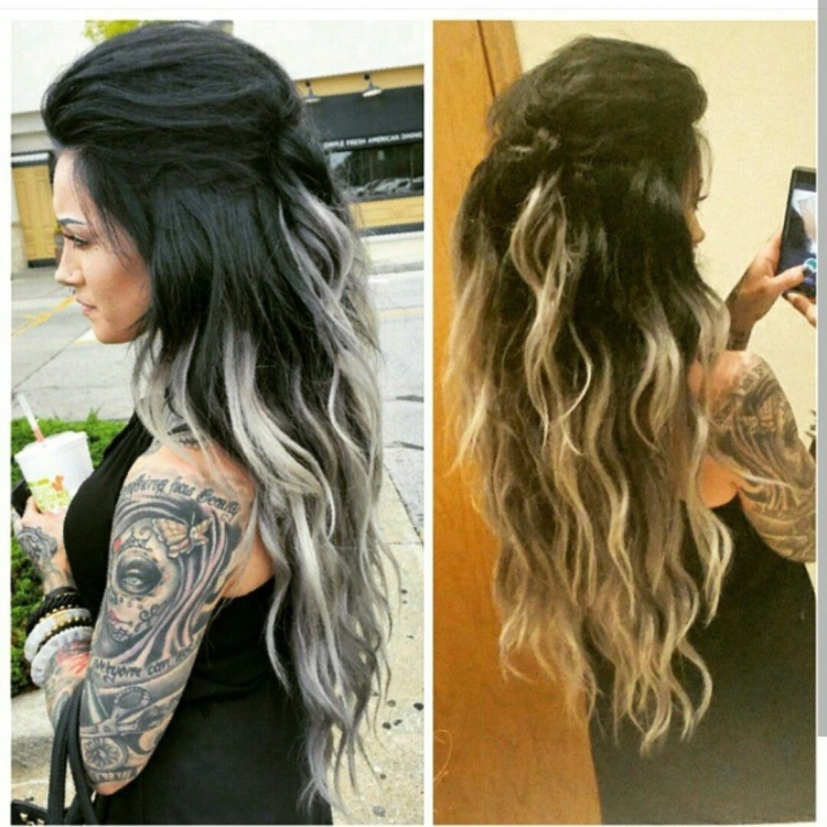 Наращивание волос омбре на черные волосы