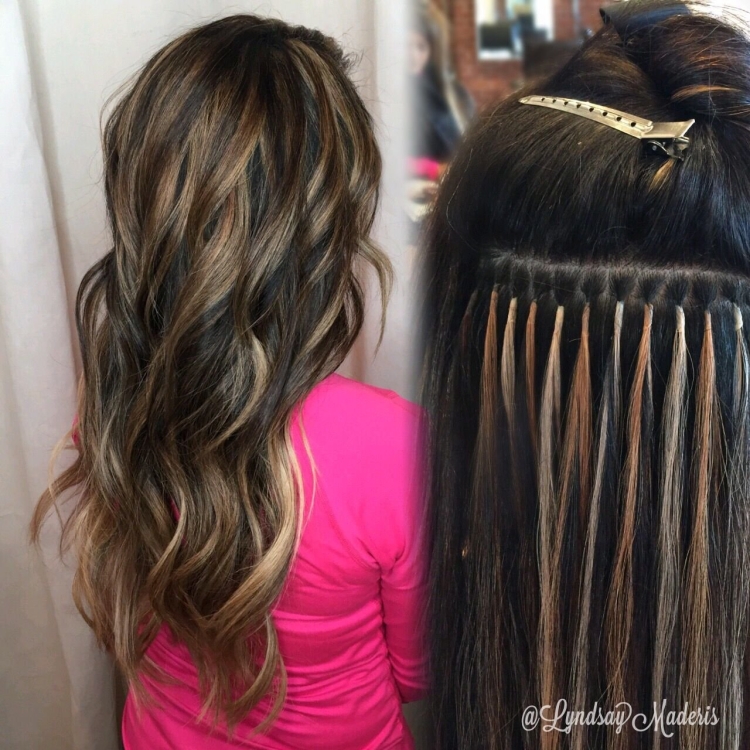 Нарощенные пряди на темных волосах