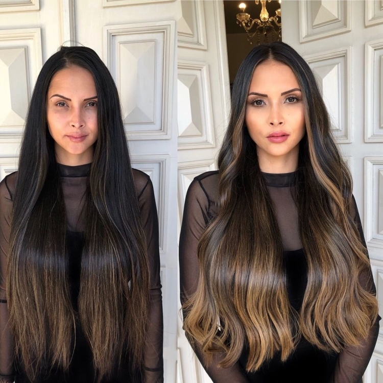 Шатуш на темные прямые волосы