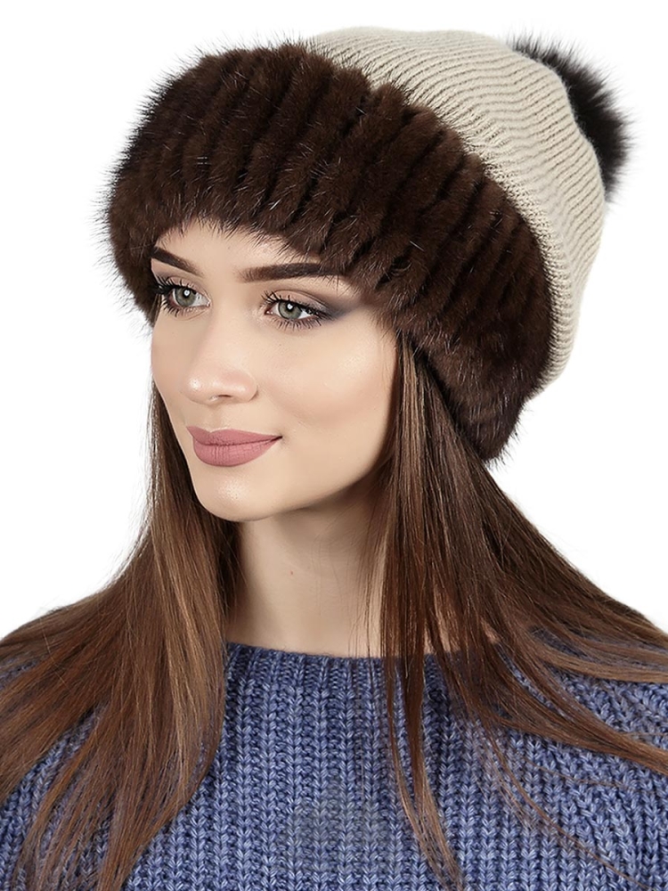 Вязаная норковая шапка