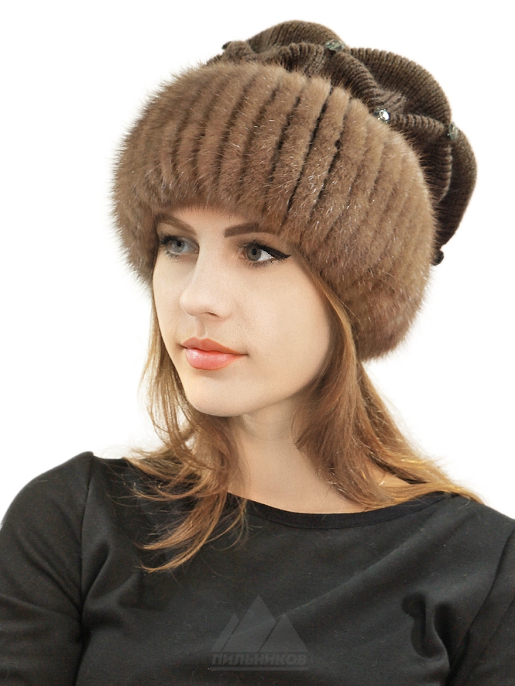 Вязаные меховые шапки женские