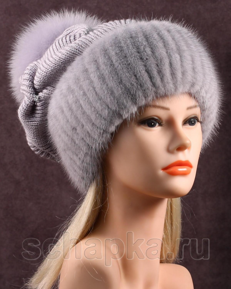Вязаная шапка с меховым отворотом