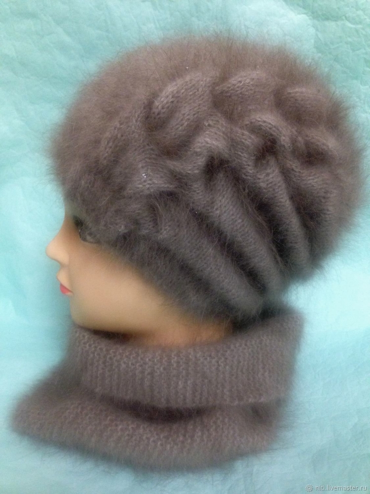 Шапка из пуха норки спицами