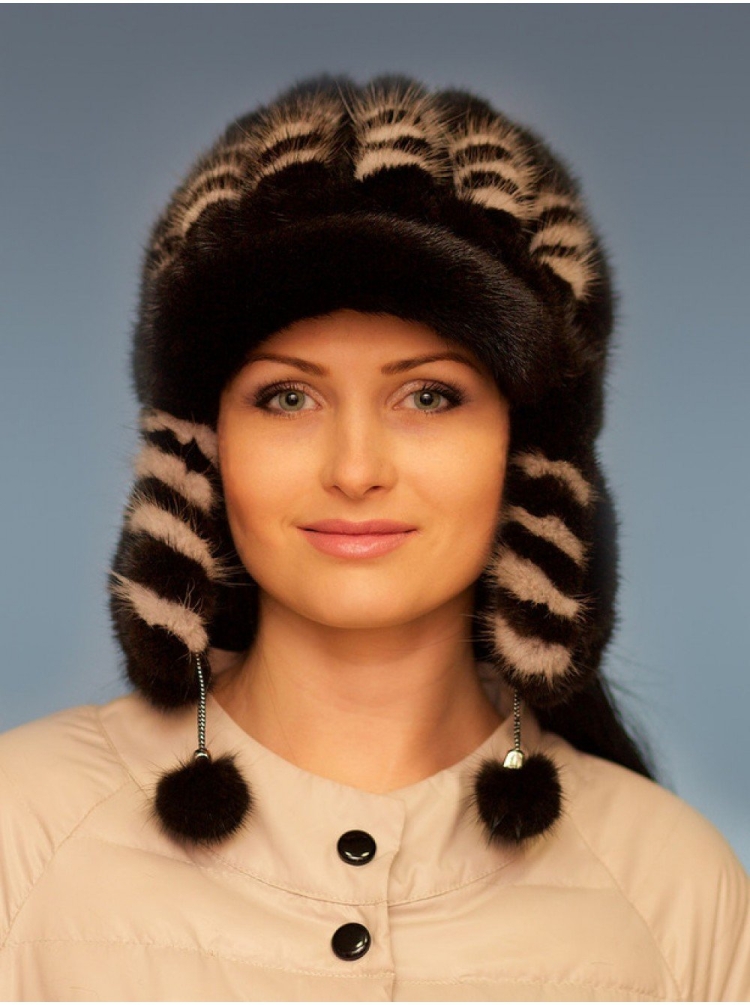 Вязаная норковая шапка