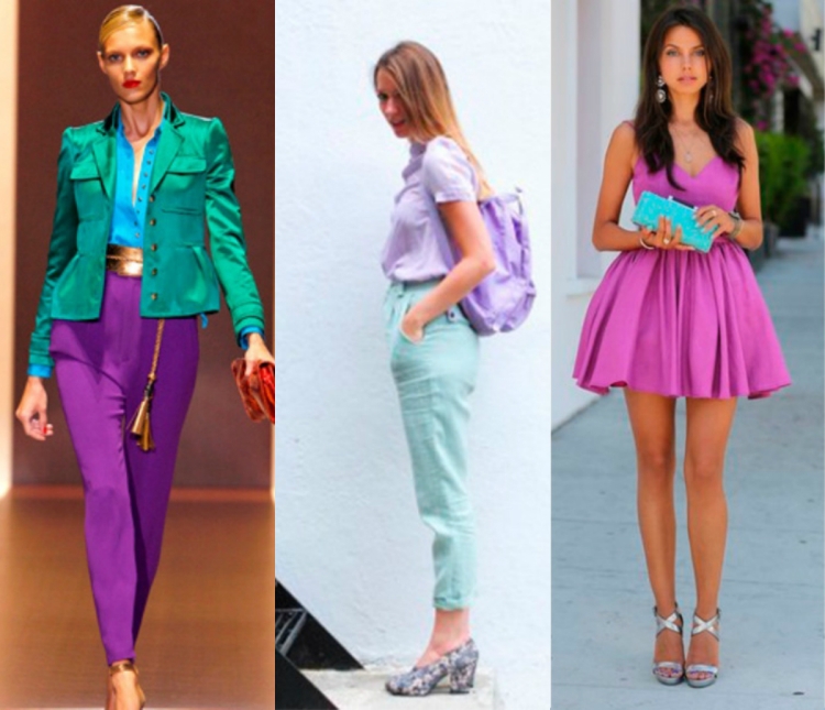 Бирюзовый с фиолетовым в одежде