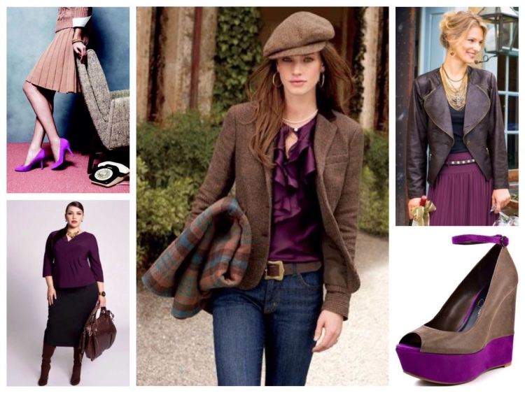Сочетание коричневого и фиолетового в одежде