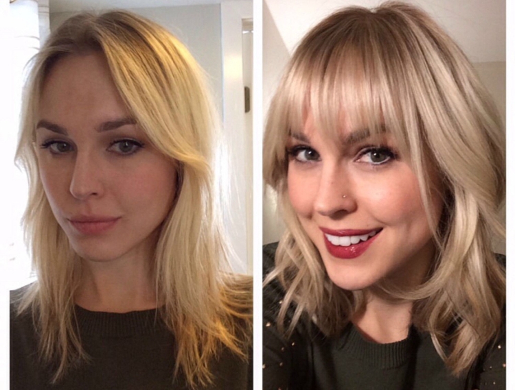 Челка до и после стрижки