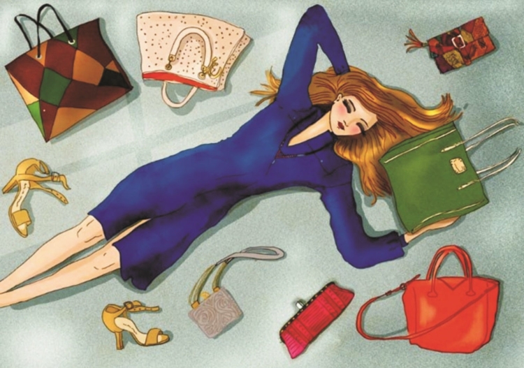 Девушка сумки иллюстрация
